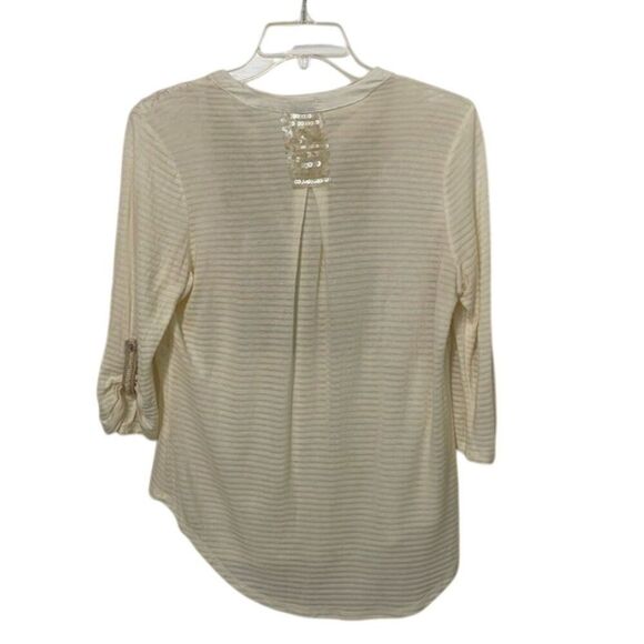 Tiny Ivory Sequin Embroidered Blouse Top Womens Size Medium Lightweight - Picture 8 of 12